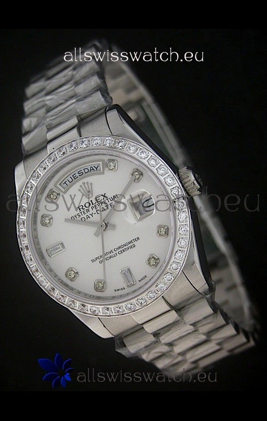Rolex Day Date Just Japanese Replica Watch in White Dial