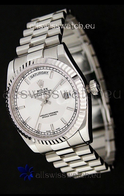 Rolex Day Date Just Japanese Replica Silver White Watch 