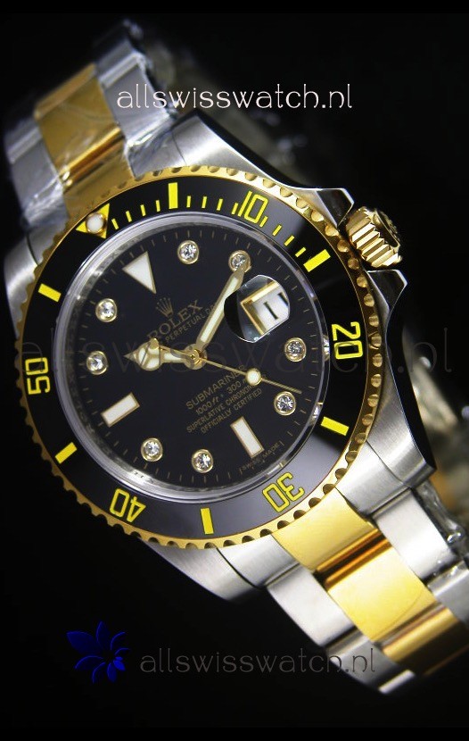 Rolex Submariner Swiss Watch in Black Dial Diamonds Hour Markers