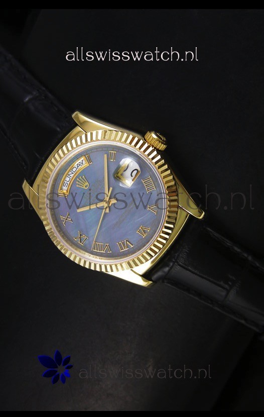 Rolex Day Date 36MM Yellow Gold Swiss Replica Watch - Blue MOP Dial