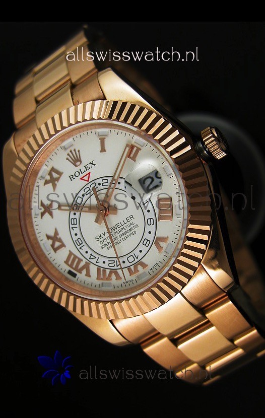Rolex Sky-Dweller 18K Rose Gold Watch in White Dial Roman Numerals