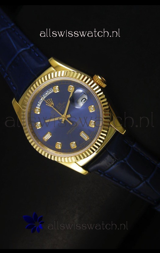 Rolex Day Date 36MM Yellow Gold Swiss Replica Watch - Dark Blue Dial
