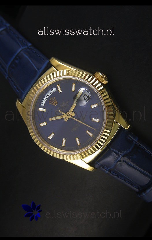 Rolex Day Date 36MM Yellow Gold Swiss Replica Watch - Dark Blue Dial