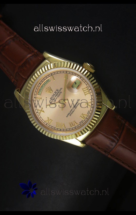 Rolex Day Date 36MM Yellow Gold Swiss Replica Watch - Champange Dial