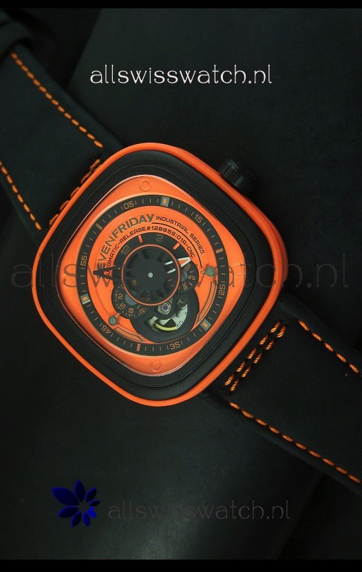 SevenFriday P-32 Black and Orange with Original Miyota 82S7 Movement - 1:1 Mirror Quality