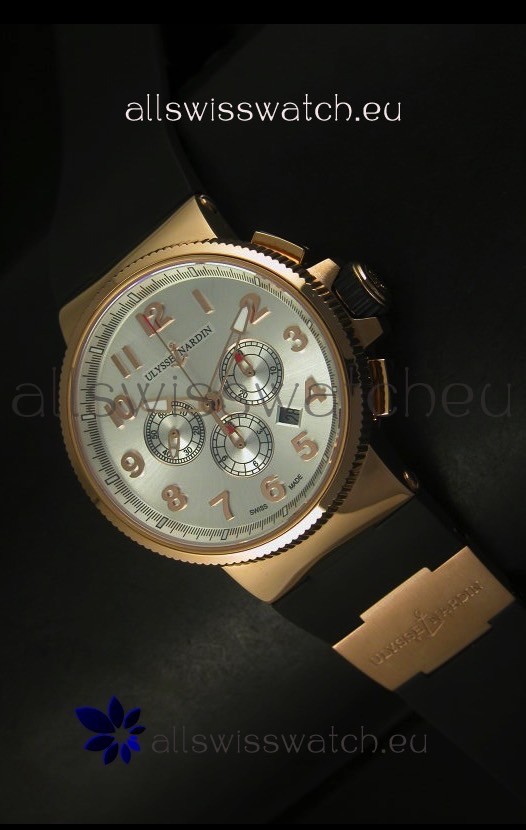 Ulysse Nardin Marine Chronograph Rose Gold Steel Arabic Black Dial - 1:1 Mirror Replica