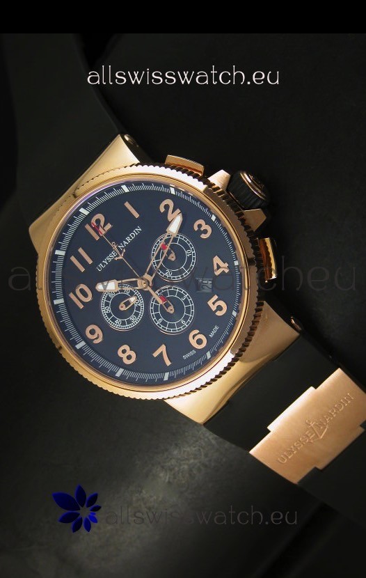 Ulysse Nardin Marine Chronograph Rose Gold Black Arabic Black Dial - 1:1 Mirror Replica