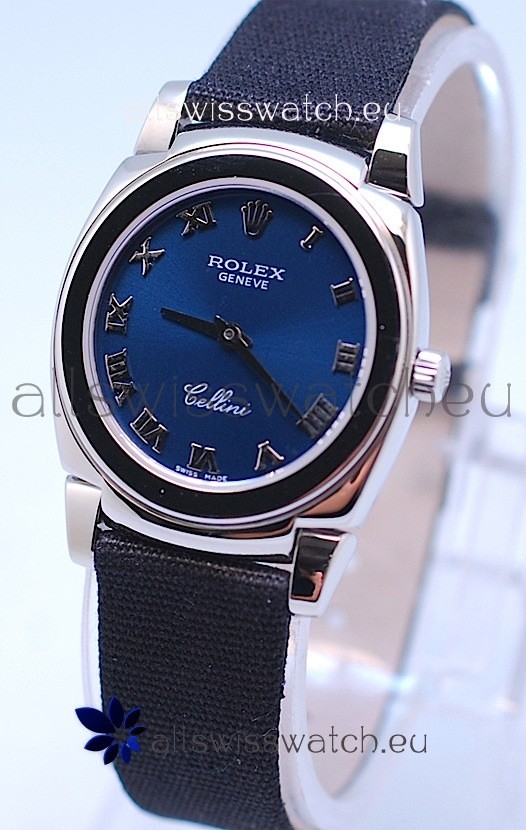 Rolex Cellini Cestello Ladies Swiss Watch in Blue Silver Face