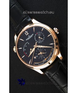 Jaeger LeCoultre Master Geographic Power Reserve Pink Gold Black Dial Swiss Replica Watch 