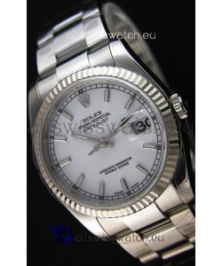 Rolex Datejust 36MM Cal.3135 Movement Swiss Replica White Dial Oyster Strap - Ultimate 904L Steel Watch 
