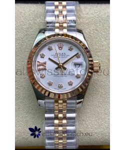 Rolex Datejust 28MM Swiss Replica in 904L Steel 2 Tone Rose Gold in White Dial - 1:1 Mirror Replica