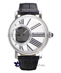 Rotonde De Cartier in Stainless Steel Casing - Leather Strap Swiss Quartz Replica Watch 