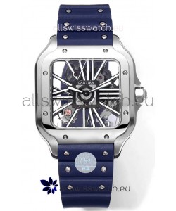Santos De Cartier Watch in Skeleton Dial - Stainless Steel Casing Blue Rubber Strap