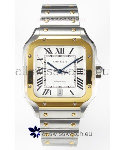 Cartier Santos De Cartier Two Tone 904L Steel White Dial Super Clone Replica 40MM Watch 