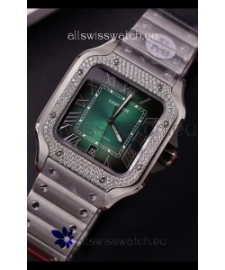 Cartier Santos De Cartier 904L Steel Green Dial Super Clone Replica 40MM Watch 