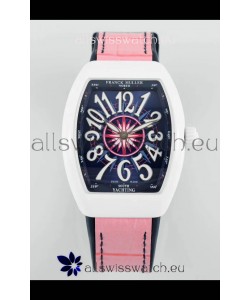 Franck Muller Vanguard Yachting V32 Ceramic Casing Pink Dial/Strap Swiss Replica Watch 