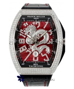 Franck Muller Vanguard Yachting Dragon V45 Red Dial in Rounded Diamonds Bezel Swiss Replica