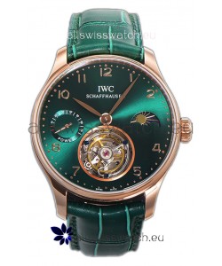 IWC Portugese Hand-Wound Genuine Tourbillon Green Dial Rose Gold Casing Swiss Replica Watch 