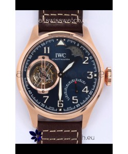 IWC Portuguese Genuine Swiss Tourbillon Movement Rose Gold Watch in Blue Dial 