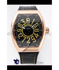 Franck Muller Vanguard Crazy Hours in Rose Gold Plating - Black Dial Swiss Replica Watch 