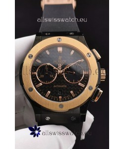 Hublot Classic Fusion Chronograph Ceramic Yellow Gold Bezel Carbon Dial 1:1 Mirror Replica Watch 
