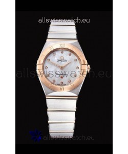 Omega Constellation Ladies Swiss Quartz 1:1 Mirror Replica - Two Tone Casing in White Pearl Dial