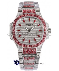 Patek Philippe Nautilus 7118R 35MM 1:1 Red Diamonds Paved Watch in Steel Casing 
