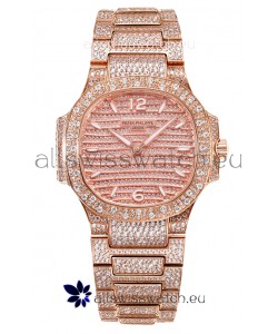 Patek Philippe Nautilus 7118R 35MM 1:1 Diamonds Paved Watch in Rose Gold Casing
