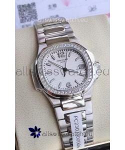 Patek Philippe Nautilus 7010/1G-011 32MM 1:1 Mirror Replica - Genuine Diamonds on Bezel 