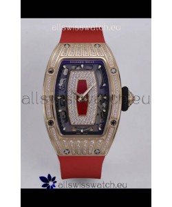 Richard Mille Super Clone RM07-01 Diamonds Paved 904L Rose Gold Casing Automatic Replica Watch