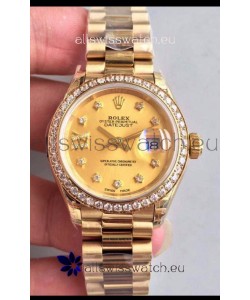 Rolex Datejust Ladies 28MM Cal.3135 Movement Swiss Replica in Gold Dial - 904L Steel Yellow Gold Case