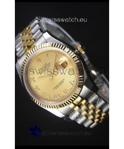 Rolex Datejust Replica Japanese Watch - Two Tone Plating with Gold Dial in 36MM Casing