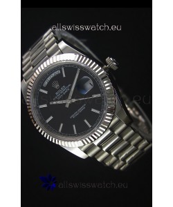 Rolex Day Date Japanese Replica Watch - Black Dial in Steel Casing - 40MM