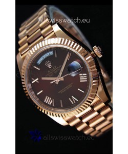 Rolex Day Date Japanese Replica Watch - Rose Gold Casing in Maroon Dial 40MM