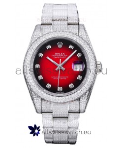 Rolex Datejust 41MM Swiss Replica - Iced Out Edition in Red Dial 