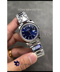 Rolex Day Date Super Clone Stainless Steel Blue Dial Crystal Numerals Watch 36MM - 1:1 Mirror Quality