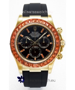 Rolex Daytona Super Clone Daytona Yellow Gold Casing Black Dial with Sapphires Bezel 