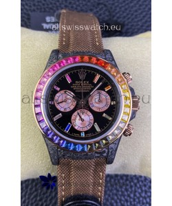 Rolex Daytona DiW Carbon Edition Rainbow Bezel - Forged Carbon Casing Khaki Strap 1:1 Mirror Replica