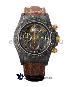 Rolex Daytona DiW Skeleton Carbon Edition Watch - Forged Carbon Casing Brown Strap 1:1 Mirror Replica