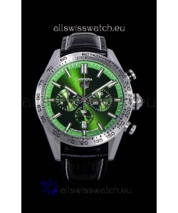 Tag Heuer Carrera Swiss Quartz Movement Replica Watch in Green Dial - Black Leather Strap
