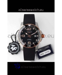 Longines HydroConquest 1:1 Swiss Replica Watch in Black Dial Rubber Strap Rose Gold Bezel