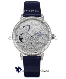 Vacheron Constantin Traditionelle Moon Phase Diamond Paved Dial in White Gold Swiss Replica