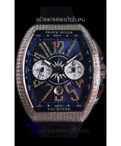 Franck Muller Vanguard Chronograph 904L Steel Blue Dial with Diamonds Swiss Watch 