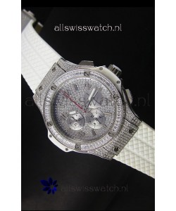 Hublot Big Bang Rose Stainless Steel Watch Quartz Movement in White Strap