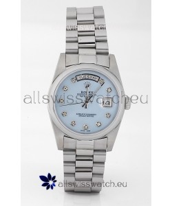 Rolex Day Date Silver Japanese Replica Watch in Mother Of Pearl Blue Dial