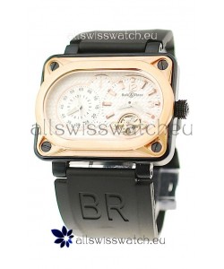 Bell and Ross BR Minuteur Tourbillon Japanese Replica Gold Watch in White Dial