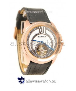 Calibre de Cartier Flying Tourbillon Japanese Replica Rose Gold Watch