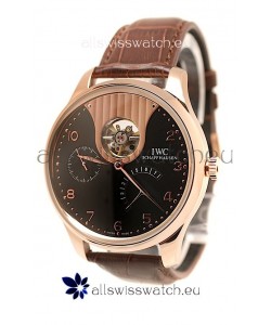 IWC Portuguese Tourbillon Mystere Japanese Replica Rose Gold Watch 