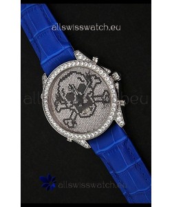 Five Time Zones J&C Skull Japanese Quartz in Full Diamonds
