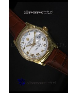 Rolex Day Date 36MM Yellow Gold Swiss Replica Watch - White Dial